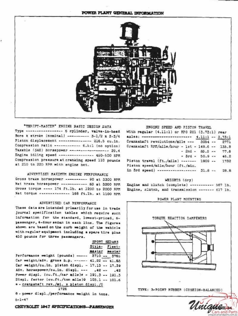 1947 Chevrolet Specifications Page 5